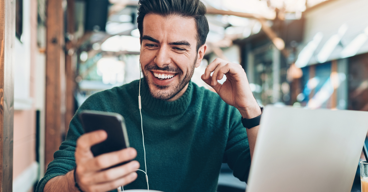 Young man watching video