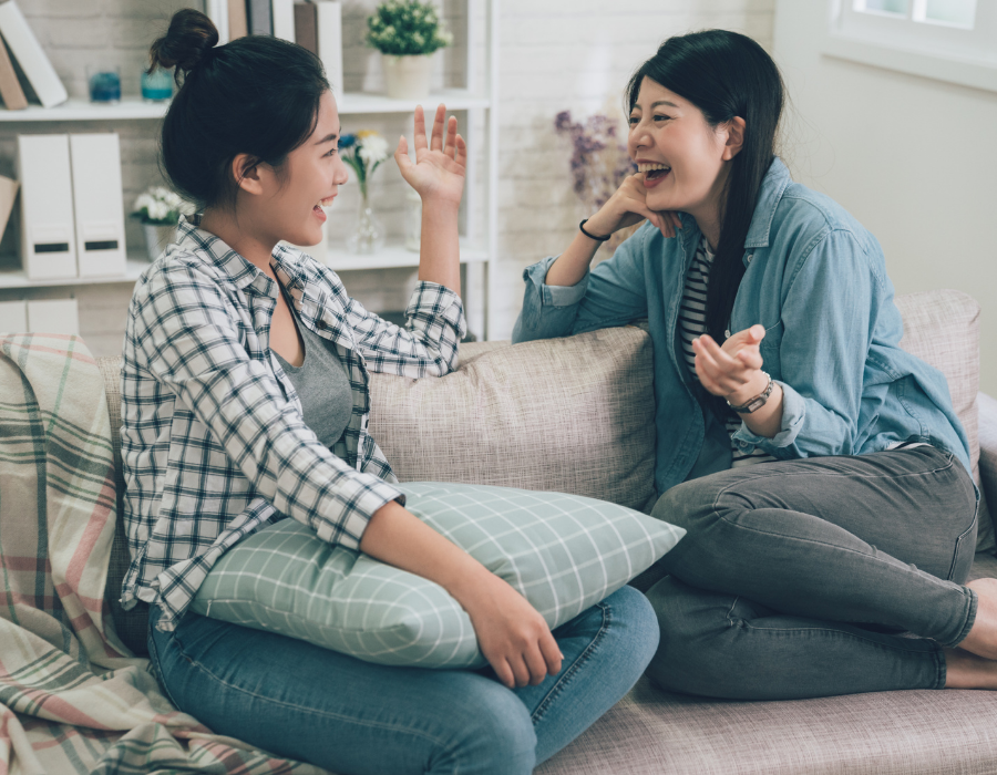 two women talking