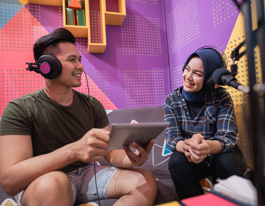 Man and Woman during Live interview